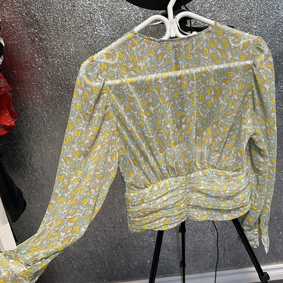 Zara - Chiffon Paisley Pattern Cropped Blouse - Picture 3 of 8